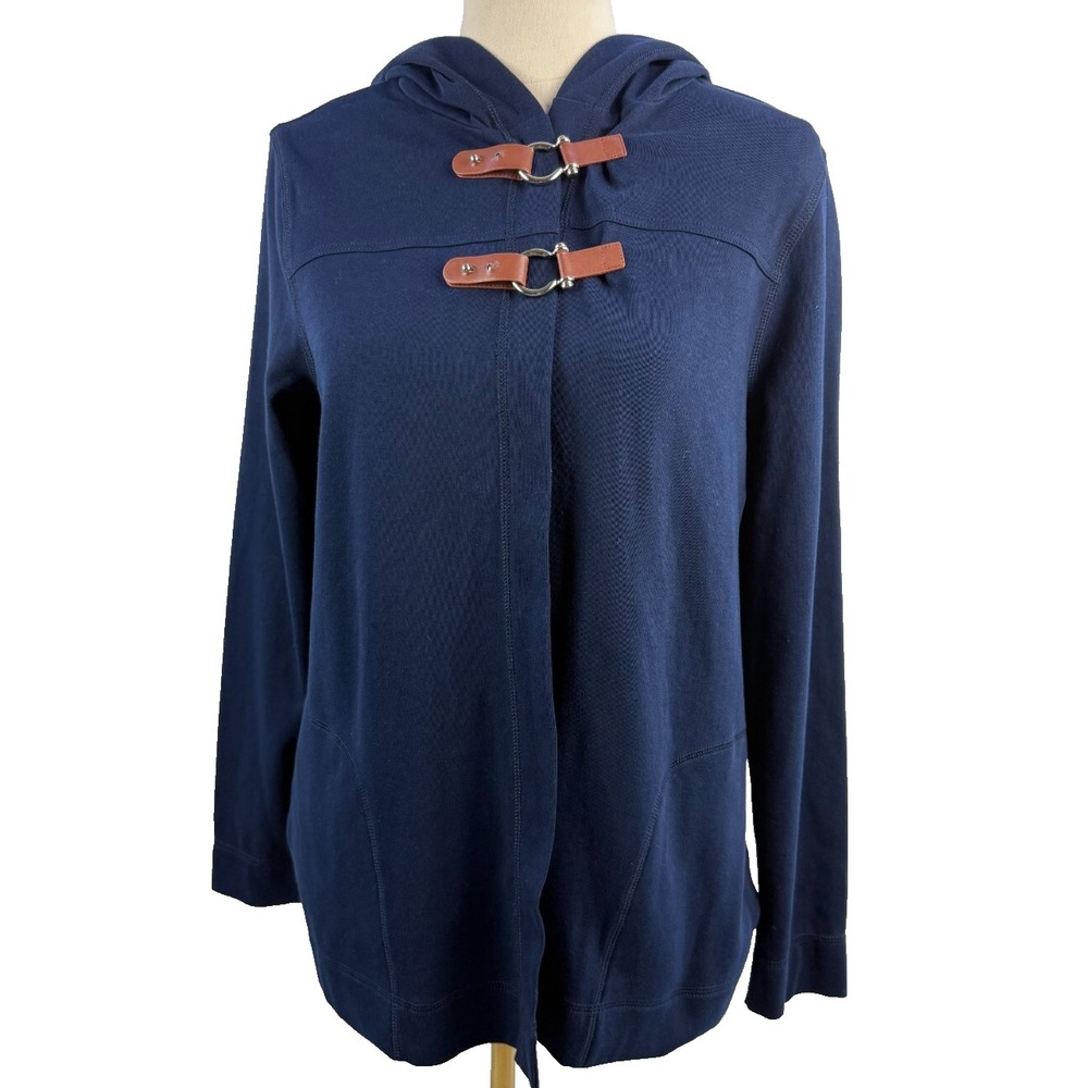 Chaps Denim Womens Navy Blue Hooded Cardigan Horsebit Toggle Closure Med Vintage